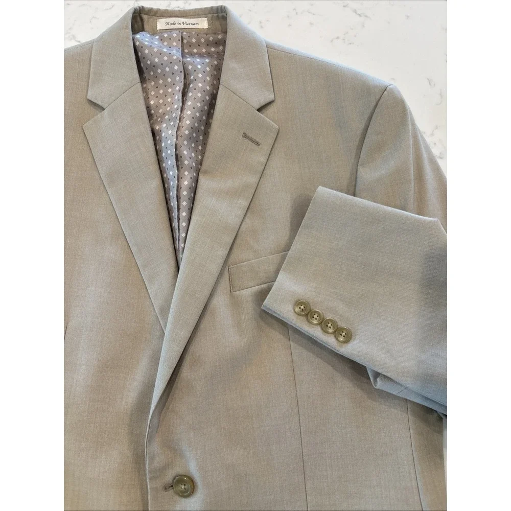 Chaps Blazer Mens 42R Tan‎ Polyester Rayon Sport Coat 2 Button Jacket Casual EUC